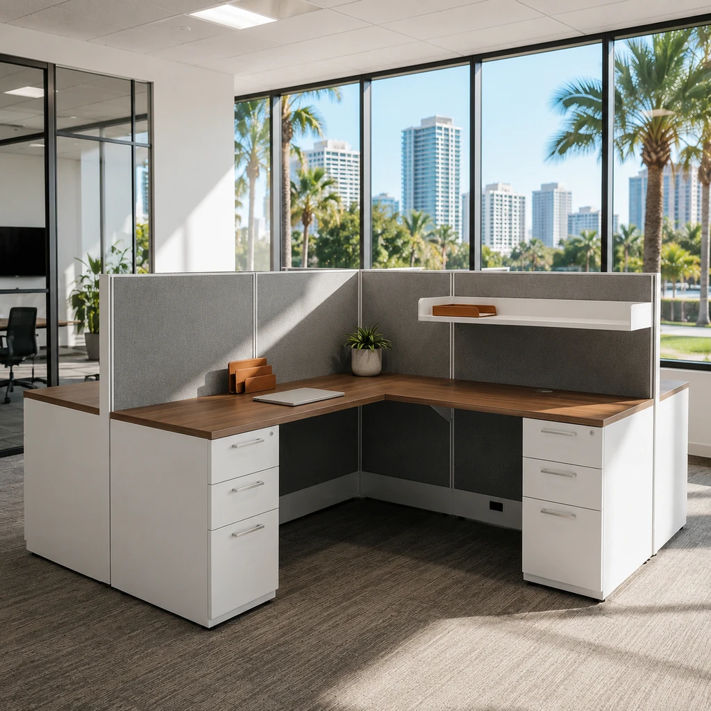 AIS Divi Fast Track 4-Pod Cubicle Workstations 6x6 with 50" Privacy Panels | Orlando Office Furniture 