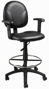 BOSS Office Chair BLACK CARESSOFT DRAFTING STOOLS W/ADJ ARMS & FOOTRING