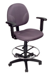 BOSS Office Chair GRAY FABRIC DARFTING STOOLS W/ADJ ARMS & FOOTRING