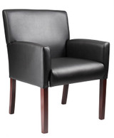 BOSS Office Products MI-BACK BLK CARESSOFT W/MAHOGANY FINISH GUEST CHAIR
