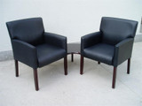 BOSS Office Products MI-BACK BLK CARESSOFT W/MAHOGANY FINISH GUEST CHAIR