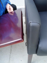 BOSS Office Products MI-BACK BLK CARESSOFT W/MAHOGANY FINISH GUEST CHAIR