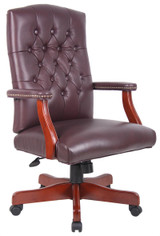 BOSS Furniture EXECUTIVE BURGUNDY LEATHER CHAIR WITH CHERRY FINISH