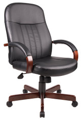 BOSS Office Furniture HI-BACK EXEC CHAIR WITH MAHOGANY