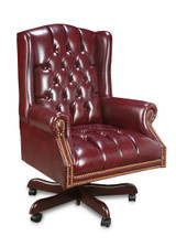High Back Traditional Button Back OxBlood Leather To The Touch With Casters