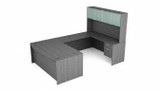 KUL Bow Front U-Shape Desk  71×108  + Hutch (Glass Doors) w 2 BF Ped