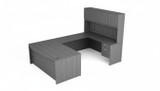 KUL Bow Front U-Shape Desk  71×108 + Hutch (Wood Doors) w 2 BF Ped