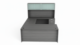 KUL U-Shape Desk  + Hutch (Glass Doors) w 1BBF And 1FF Ped