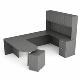 KUL D-Top U-Shape Desk   71×102  + Hutch (Wood Doors) w 1FF And 1 Mobile Ped BF 