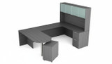 KUL D-Top U-Shape Desk   71×102  + Hutch (Glass Doors) w 1FF And 1 Mobile Ped BF
