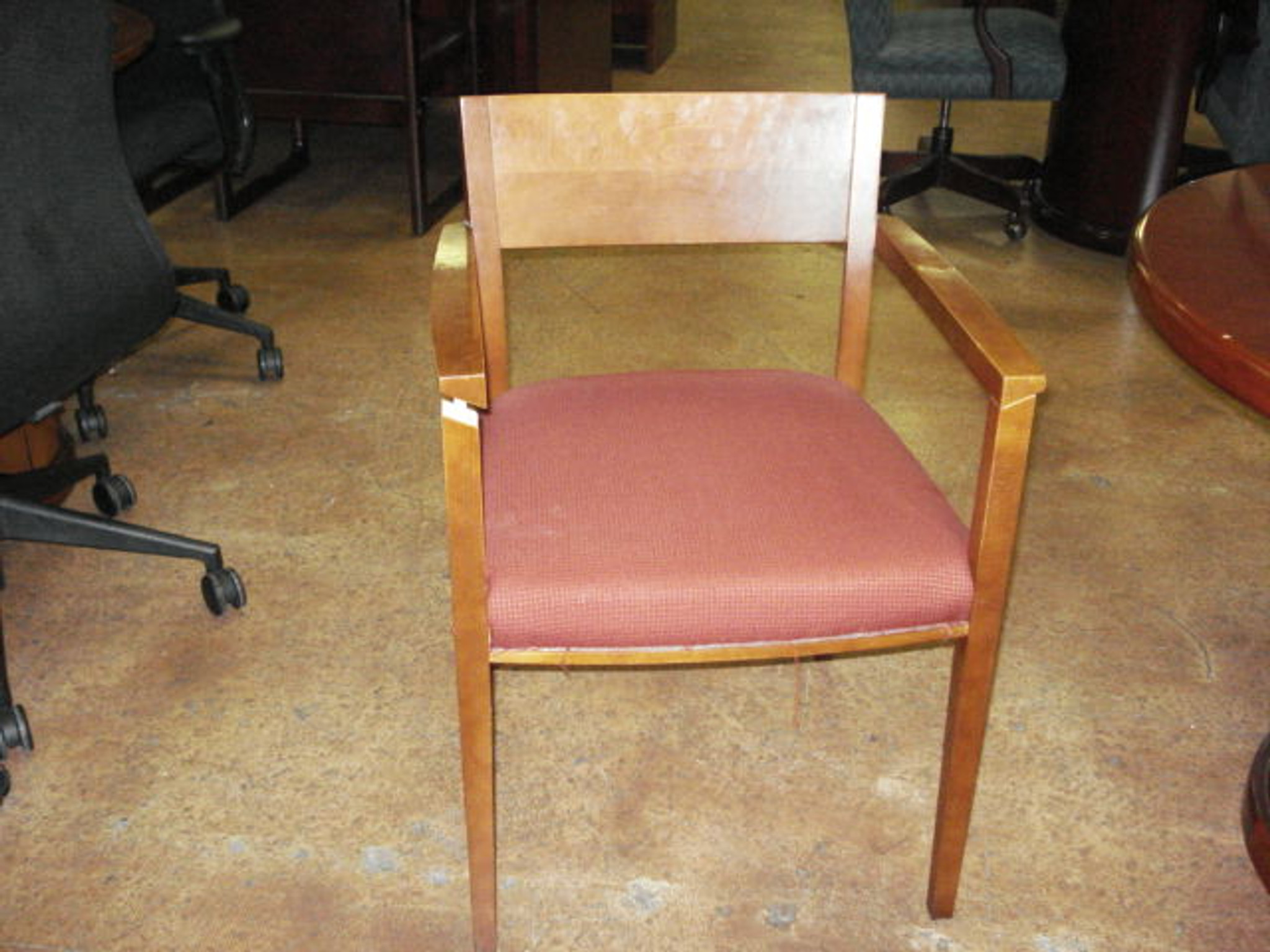 Steelcase Guest Seating Light Cherry Frame Red Fabric Cushion Slat