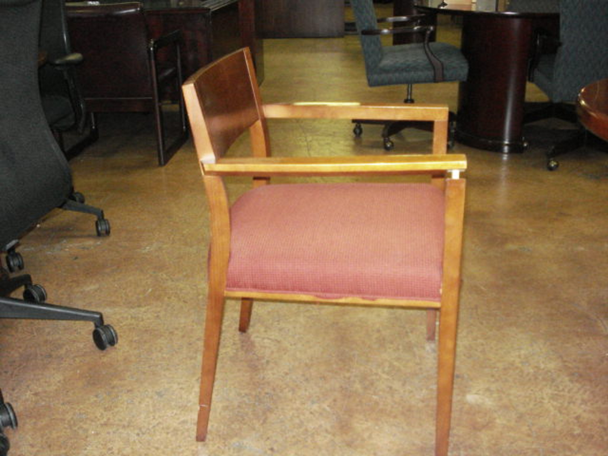 Steelcase Guest Seating Light Cherry Frame Red Fabric Cushion Slat