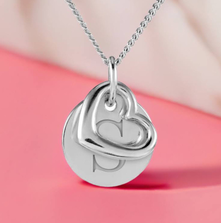 Silver disc and heart personalised name necklace CONNIK JEWELLERY