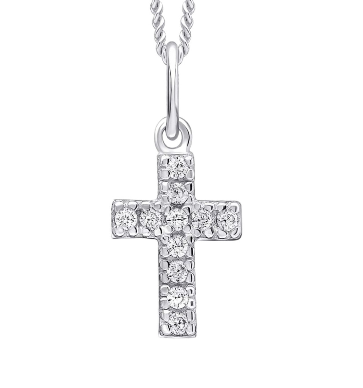 Sterling Silver Cross Necklace, Sparkling Cubic Zirconia