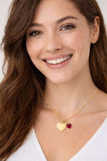 Personalised Gold Heart Necklace, Front and Back Engraving