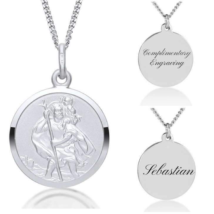 Sterling Silver Engraved St Christopher Pendant – Lucy Kemp Jewellery