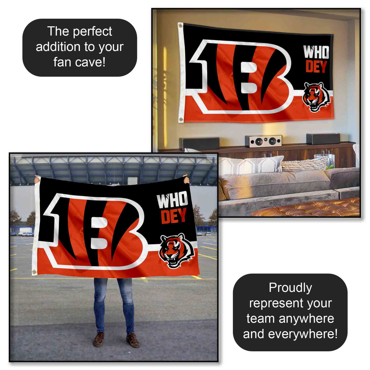Gagliardetto Cincinnati Bengals Burrow - Bandiera Feltro 30,5x76,2cm