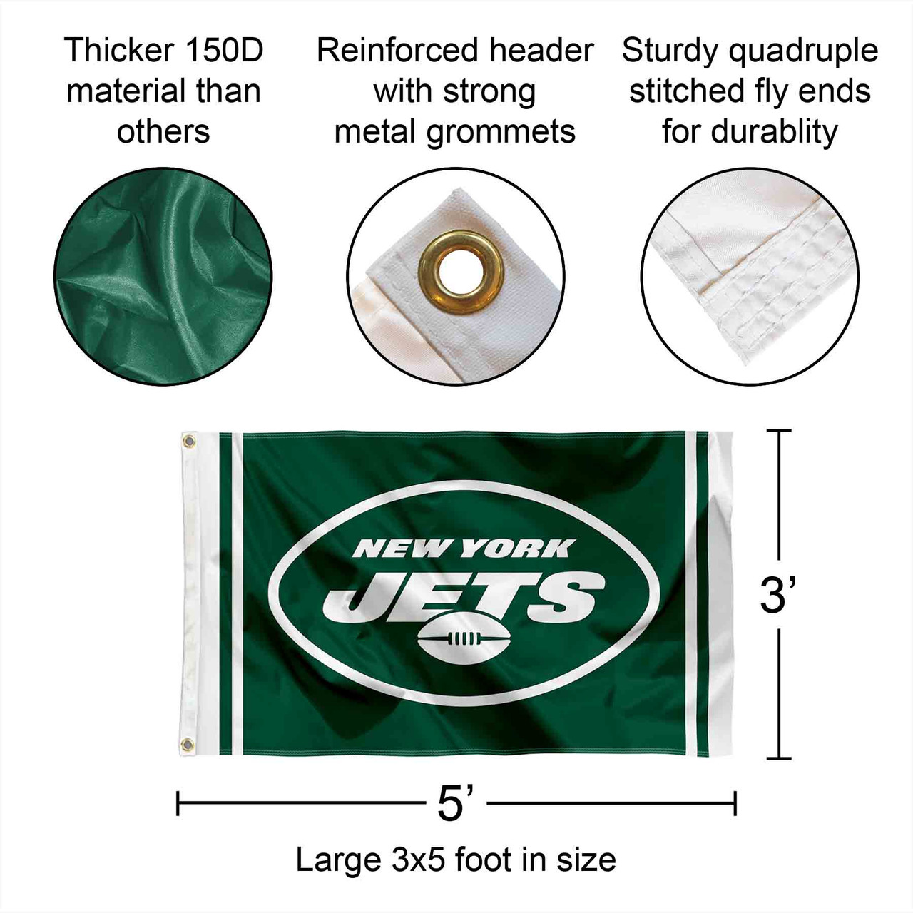 New York Jets Wordmark 2x3 Foot Flag - Officially Licensed NFL Team Flag, 150D Polyester, Double-Sided Print