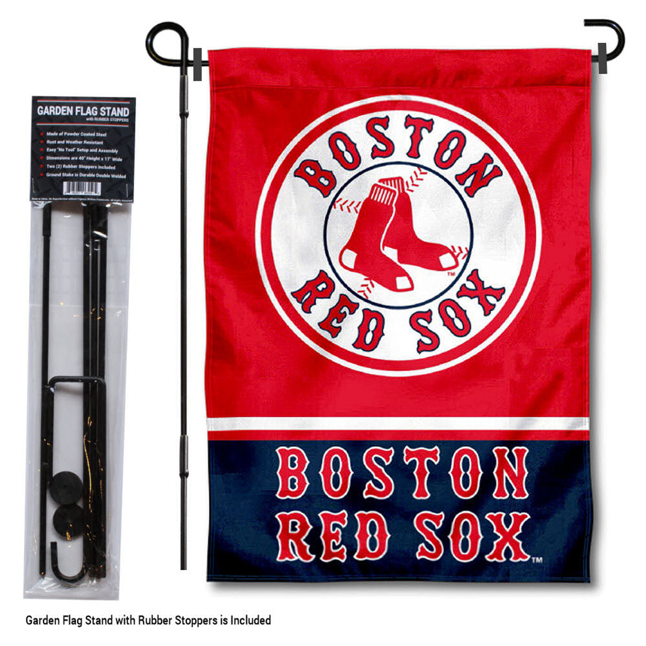 Boston Red Sox Logo Garden Flag and Stand - State Street Products