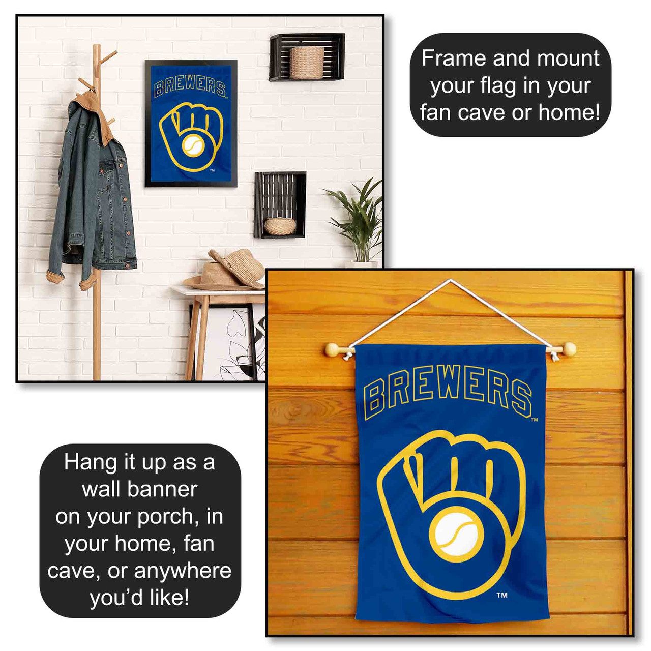 WinCraft Milwaukee Brewers Retro Glove Garden Flag - 12.5x18 MLB Yard Banner
