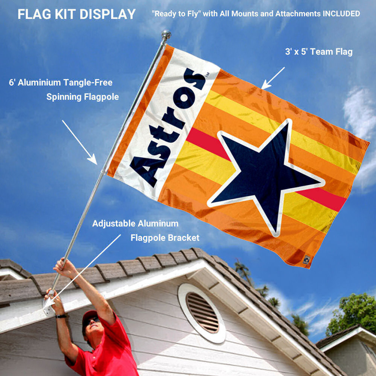 Houston Astros Throwback Rainbow Garden Flag and Flagpole Stand Holder