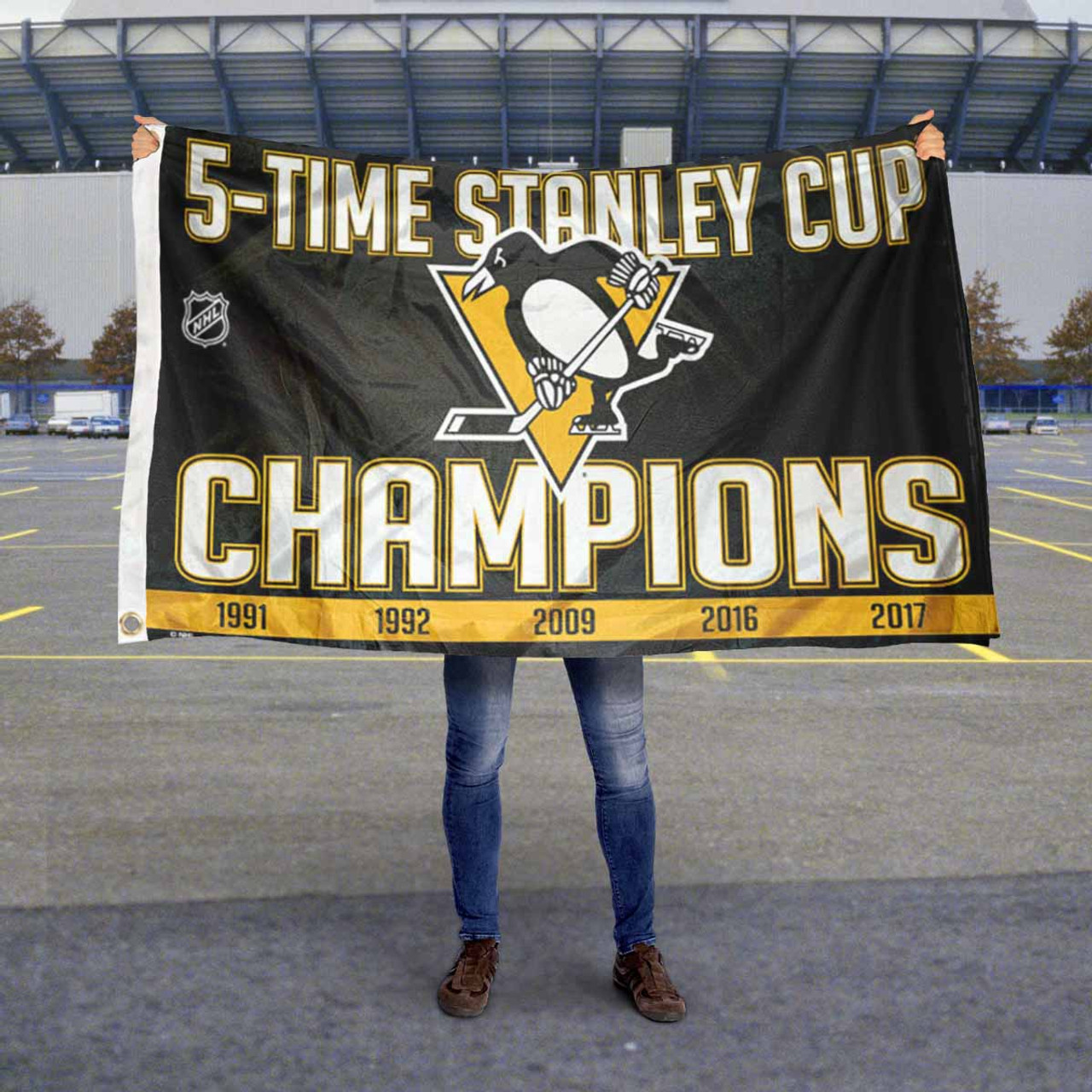 Pittsburgh Penguins 5 Time Stanley Cup Champions Flag