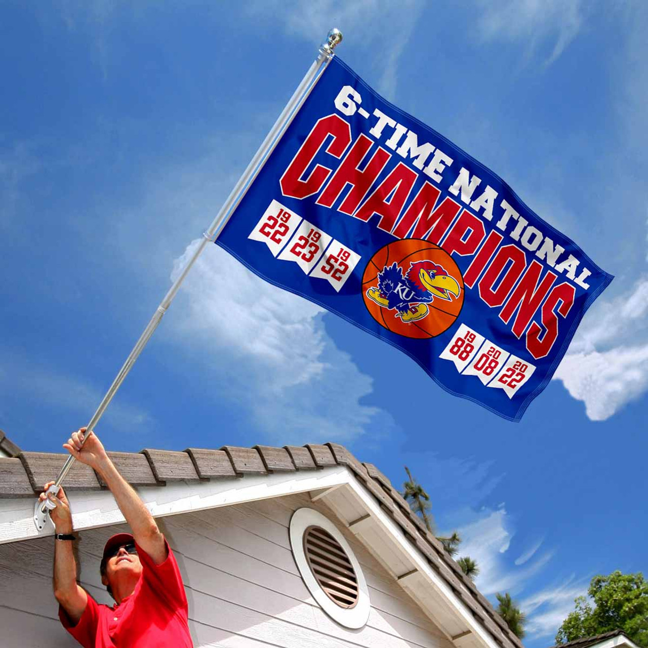 Kansas KU Jayhawks 6 Time Basketball National Champions Banner