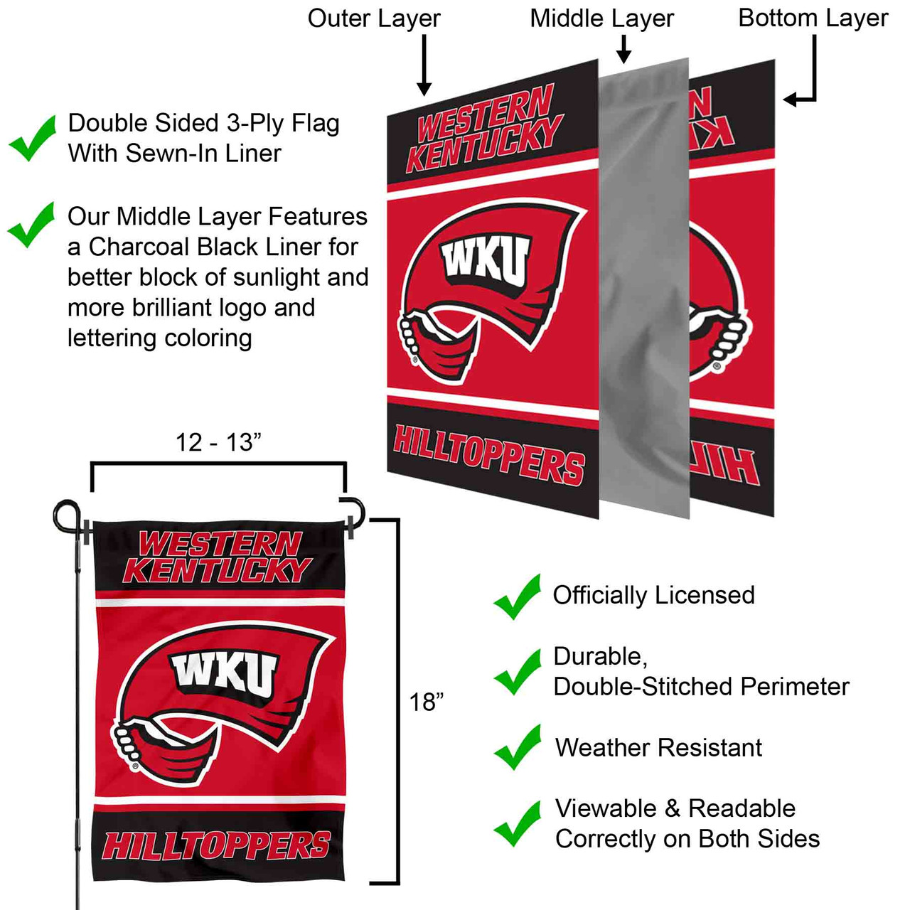Mizzou Flag Rico Industries College Western Kentucky Hilltoppers Standard Wku Merch