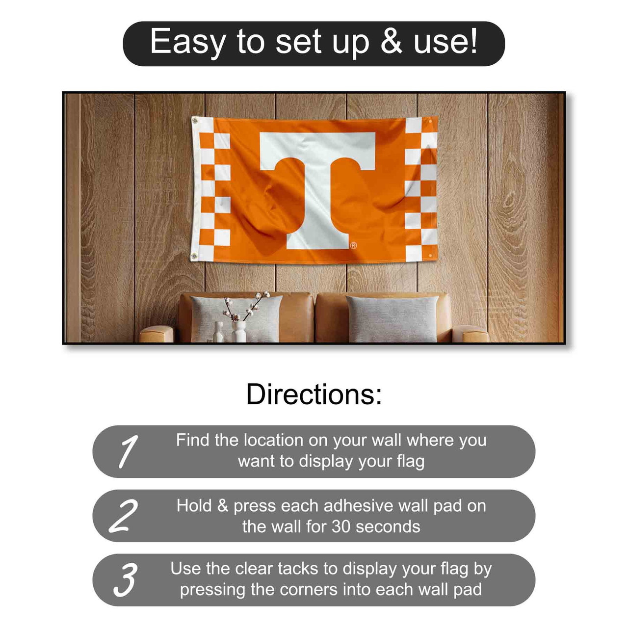 Bandiera Tennessee Volunteers 3x5 Piedi (90x150 Cm), Stampata Fronte/retro, Nuova