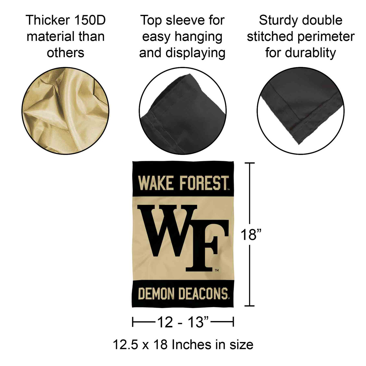 Wake Forest Demon Deacons Wordmark Garden Flag - 13"x18" Double Sided Polyester, Officially Licensed - View #6