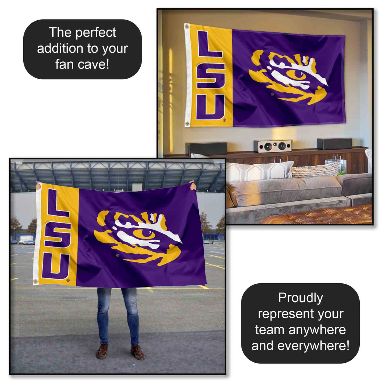 Louisiana State LSU Tigers Field Stripes Flag - 3x5 Feet Polyester