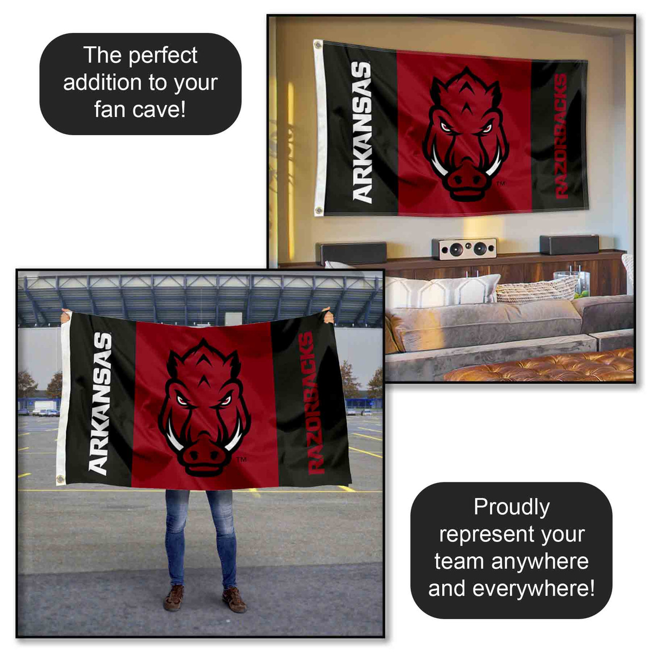Arkansas Razorbacks Hogs Logo Flag - State Street Products