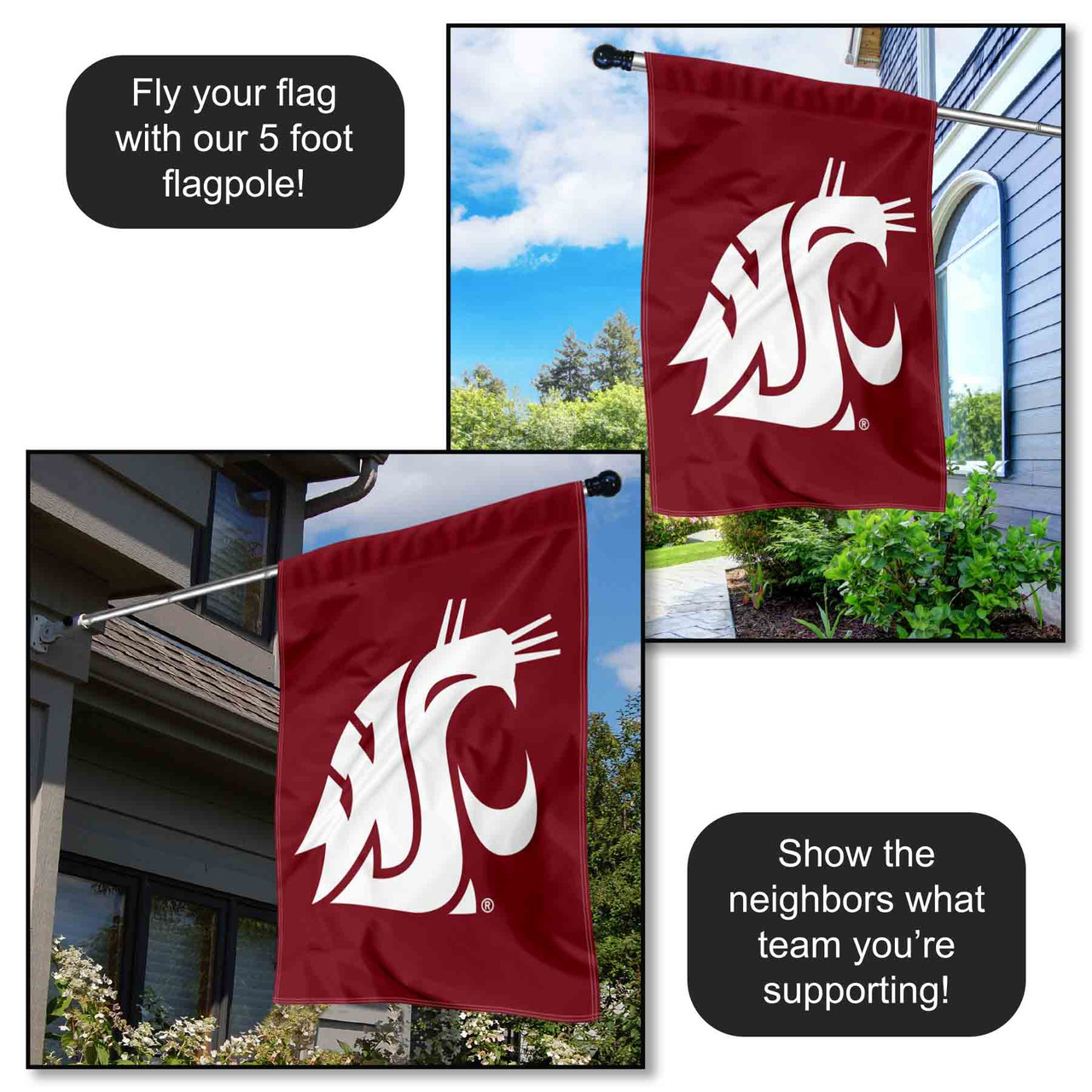 Washington State Cougars Insignia Logo Double Sided House Flag - State ...