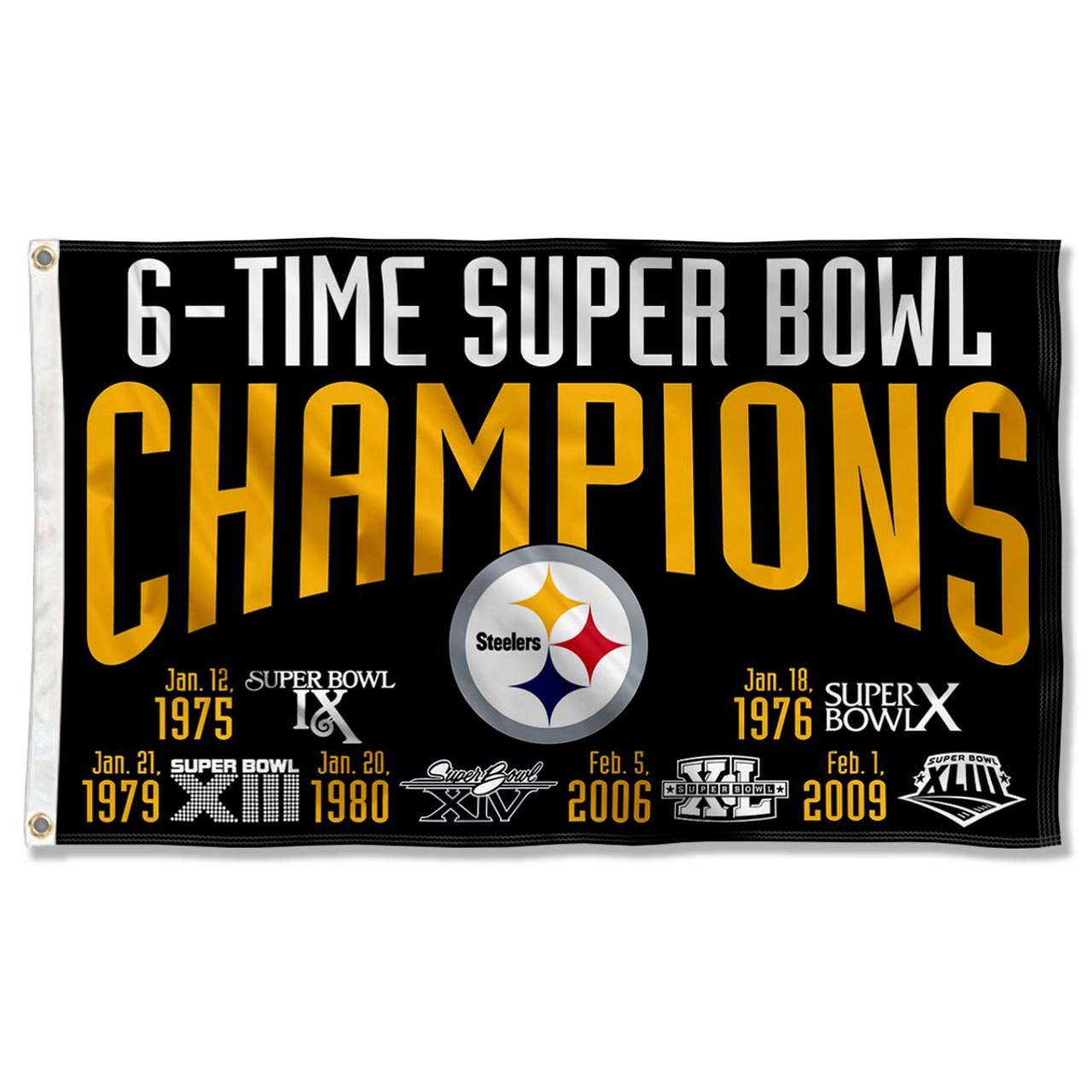 Pittsburgh Steelers 6 Time Super Bowl Champions 3x5 Banner Flag - State  Street Products