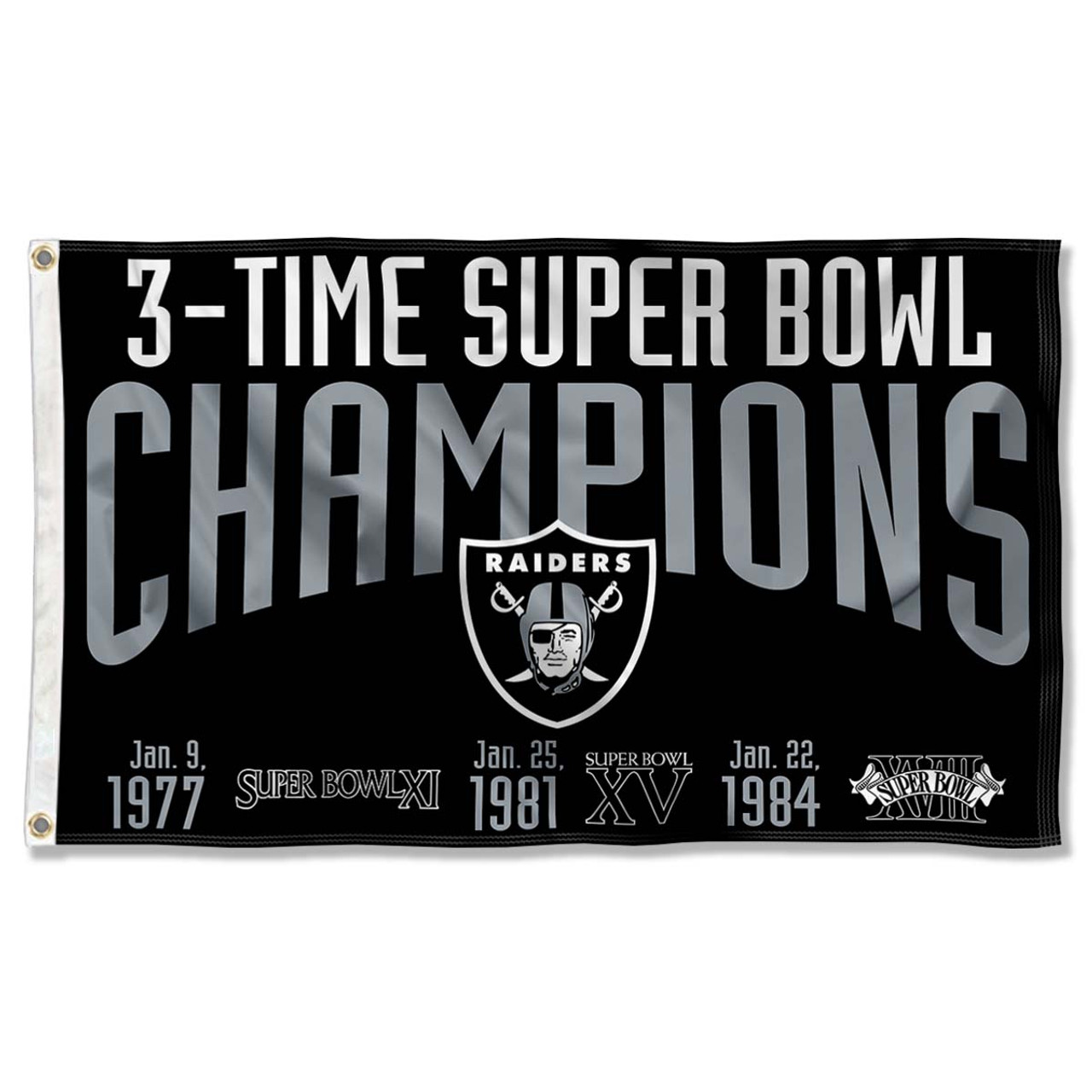 Las Vegas Raiders 3 Time Super Bowl Champions 3x5 Banner Flag - State  Street Products