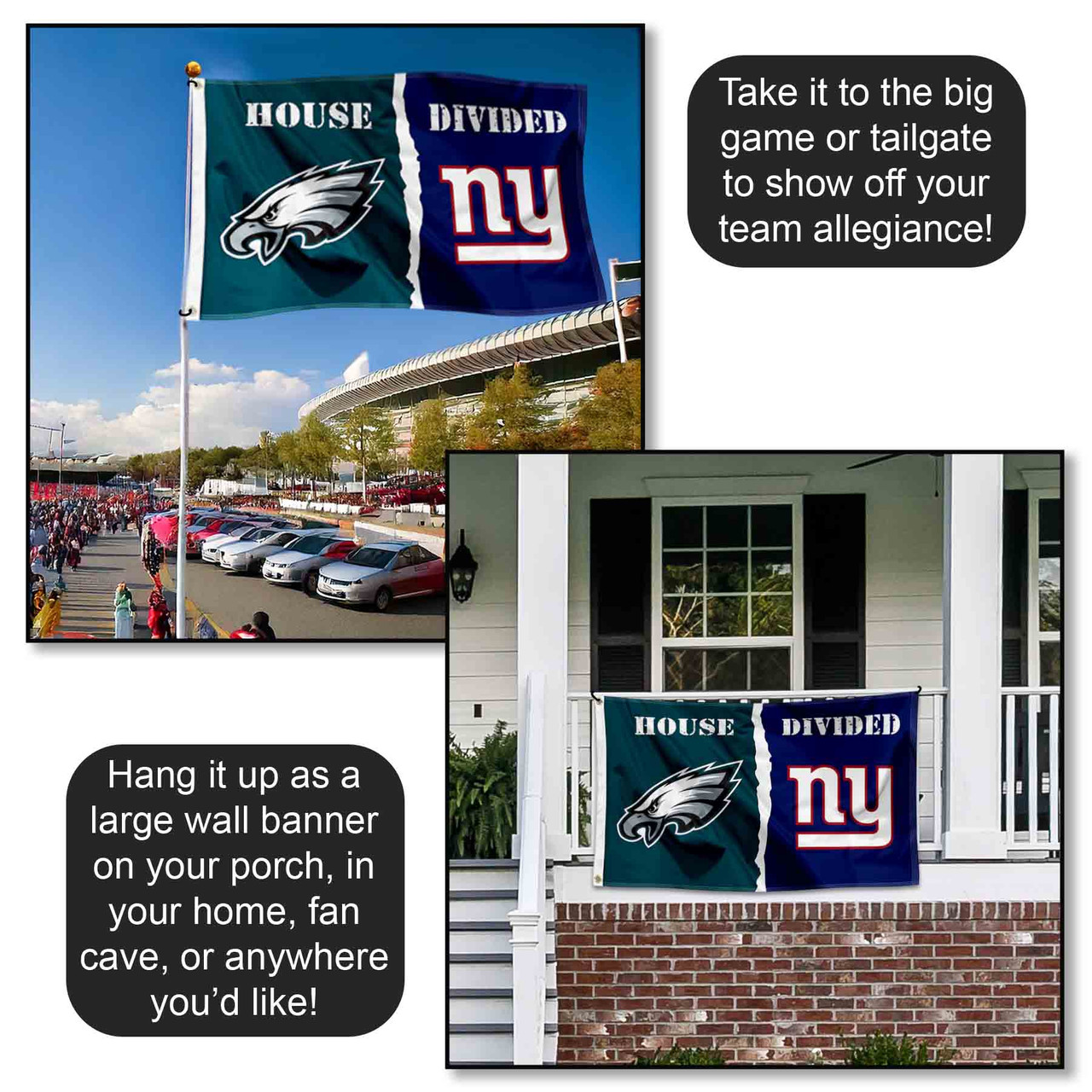 House Divided Flag Eagles vs Giants State Street Products