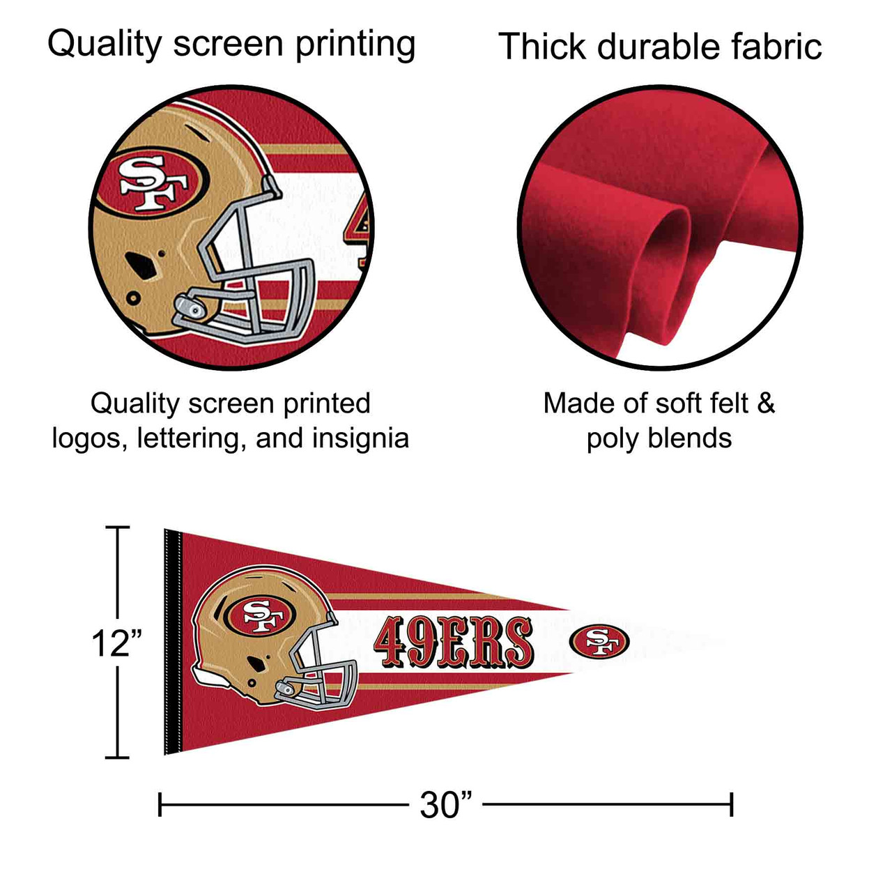 San Francisco 49ers Embroidered Wool Pennant - 12x30 Inch Team Banner 1 thumbnail image