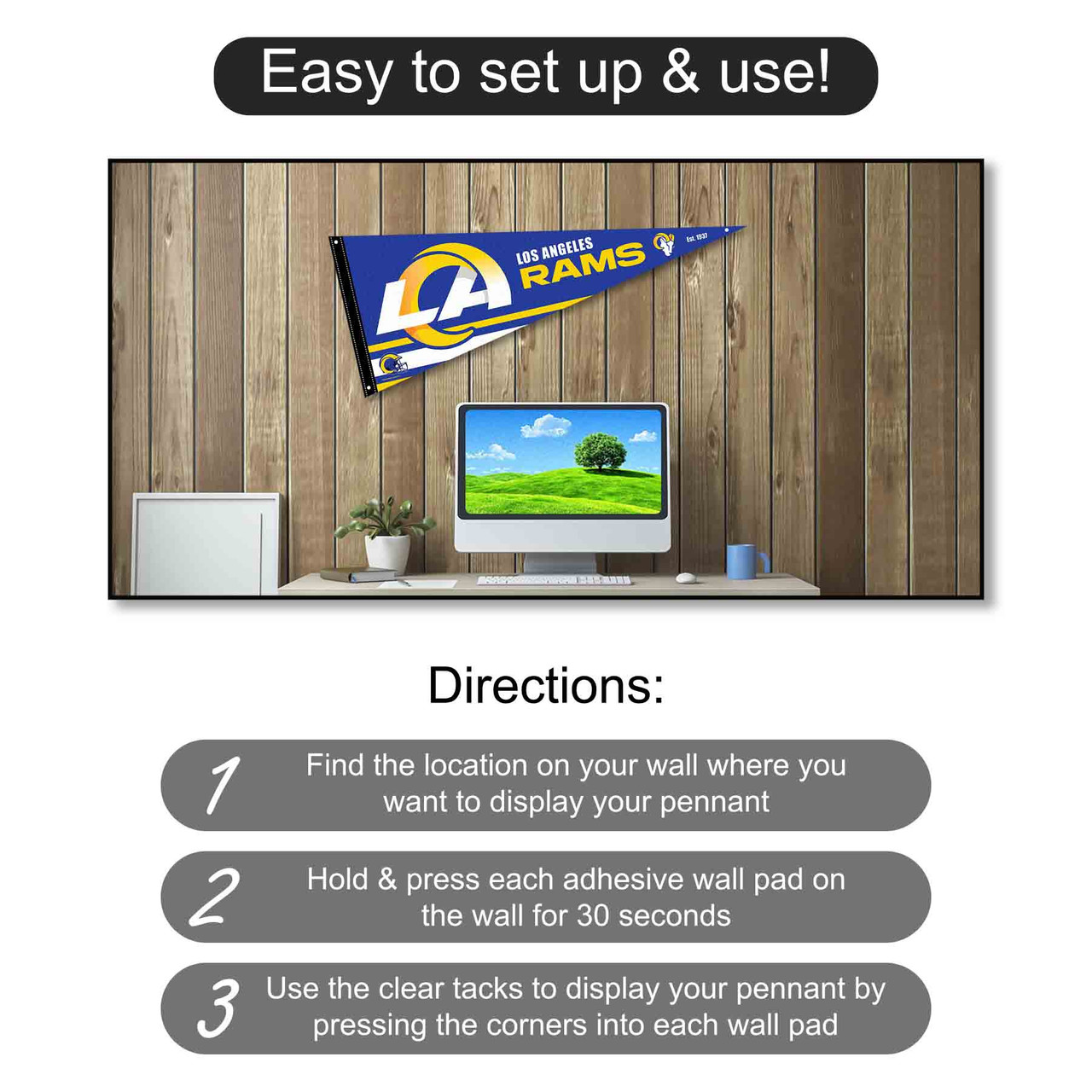Los Angeles Rams Banner Pennant with Tack Wall Pads - State Street Products