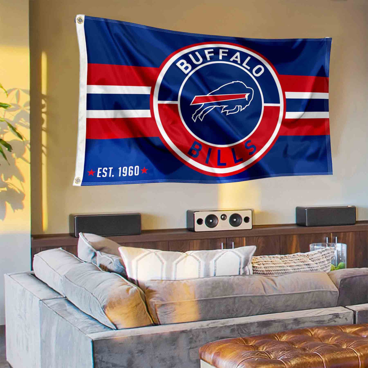 Buffalo Bills Patch Button Banner Flag with Tack Wall Pads - State Street  Products