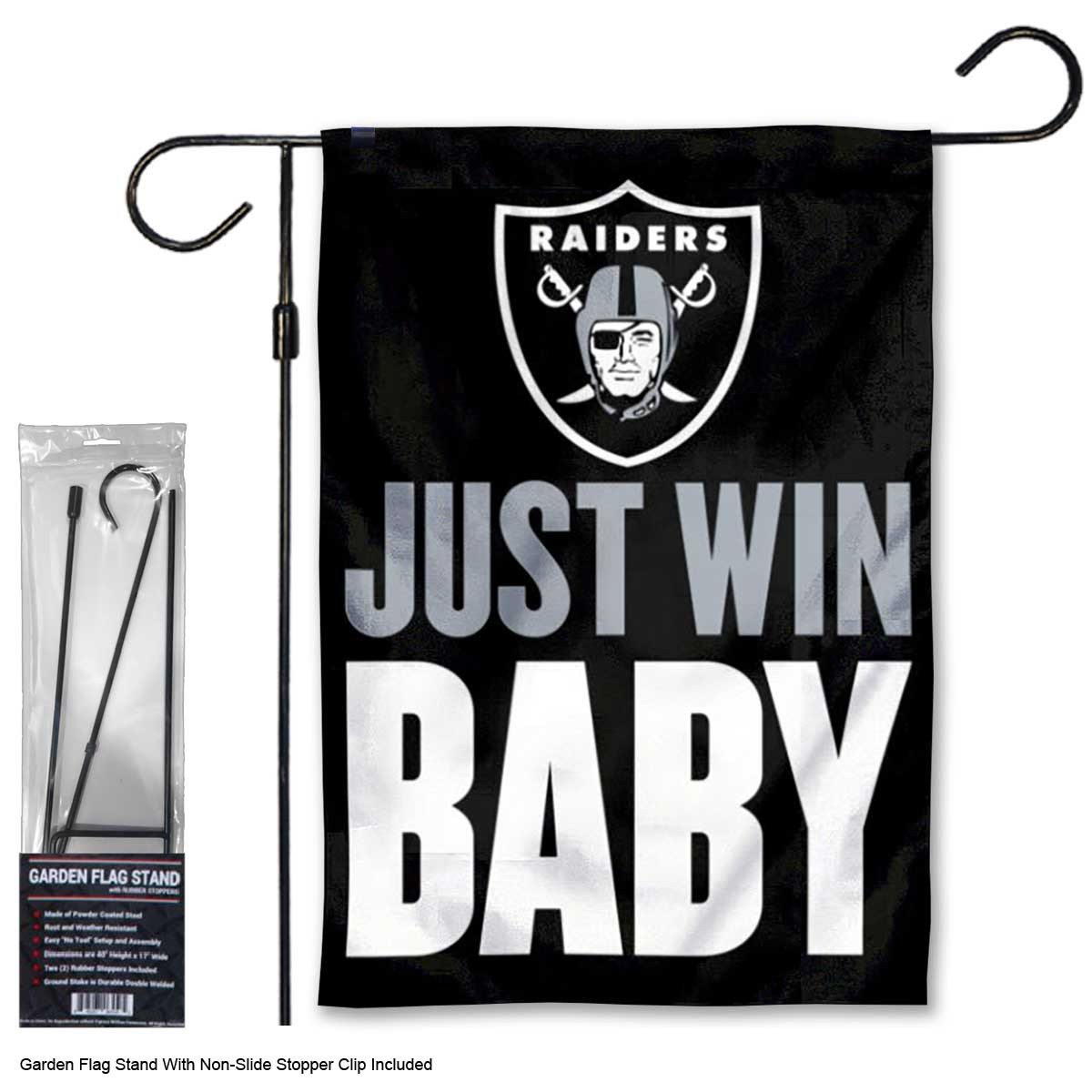 WinCraft Las Vegas Raiders Garden Flag & Stand Set - 13x18 Inch Double Sided Flag, 40in Steel Pole, Officially Licensed
