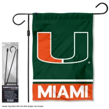 Miami Canes Logo Garden Flag and Pole Stand