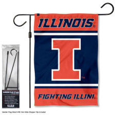 Illinois Fighting Illini Logo Garden Flag and Pole Stand