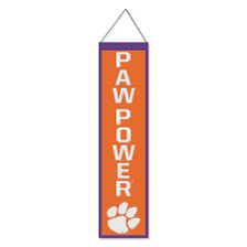 Clemson University Tigers Paw Power 8x32 Inch Vertical Wool Embroidered Hanging Banner