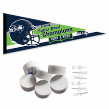 Seattle Seahawks Super Bowl LX and 2 Time Champions Pennant with Tack Wall Pads