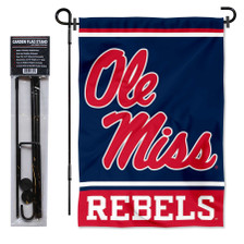 Ole Miss Wordmark Logo Garden Flag and Flagpole