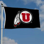 Utah Utes Black Drum and Feather Flag