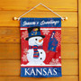 Kansas KU Jayhawks Holiday Winter Snowman Greetings Garden Flag