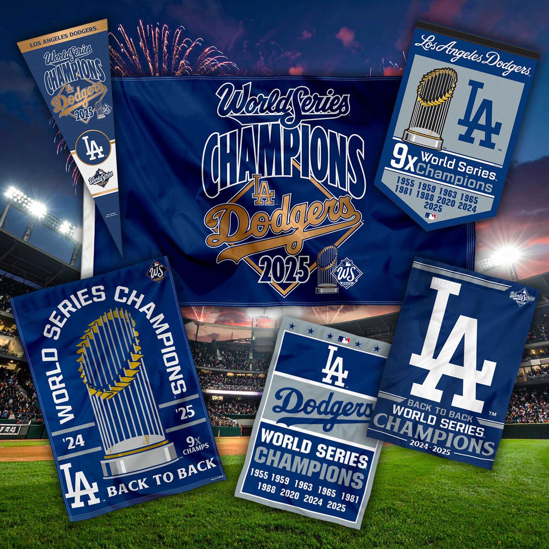 LOS ANGELES DODGERS BACK TO BACK CHAMPIONS FLAGS