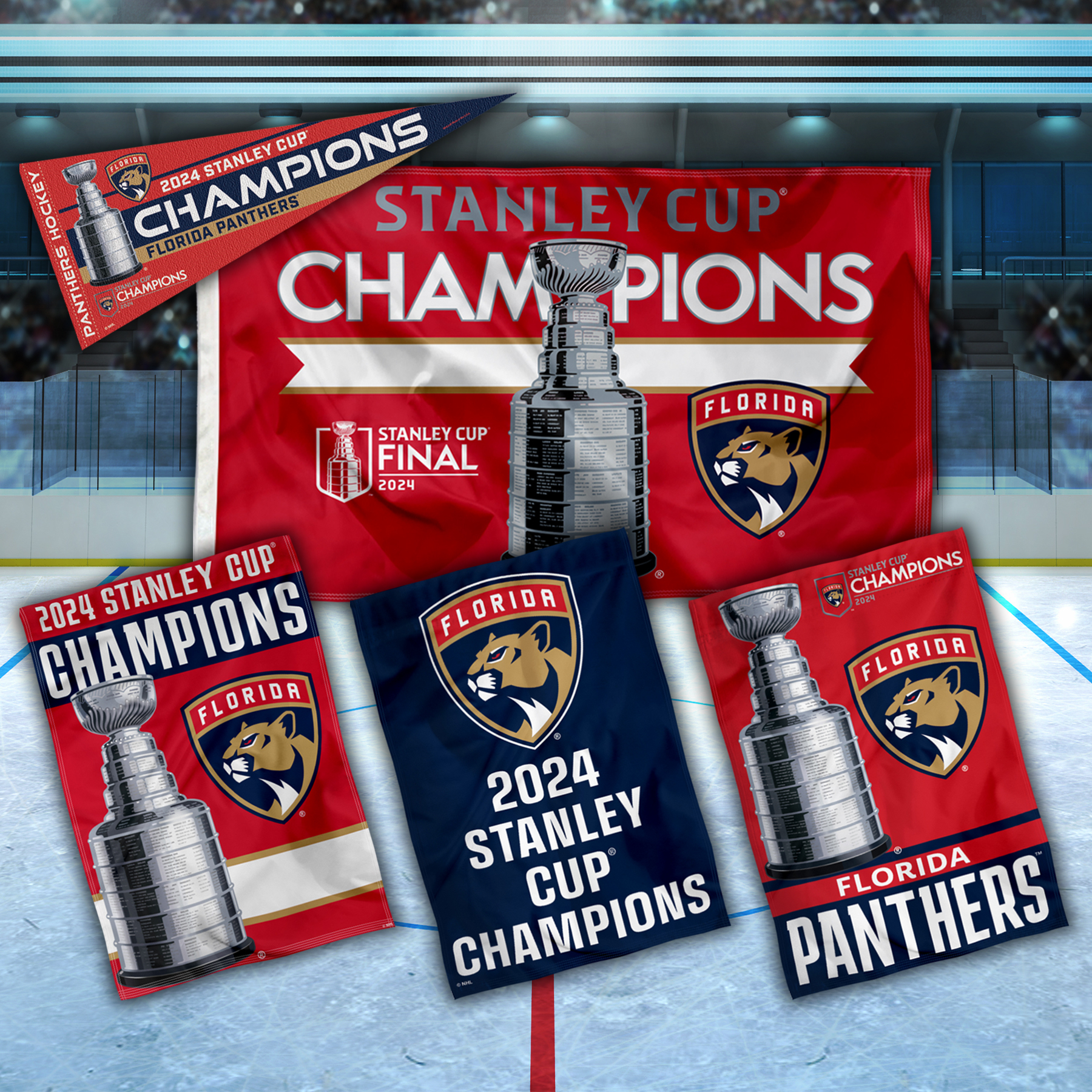 FLORIDA PANTHERS 2024 STANLEY CUP CHAMPS FLAGS