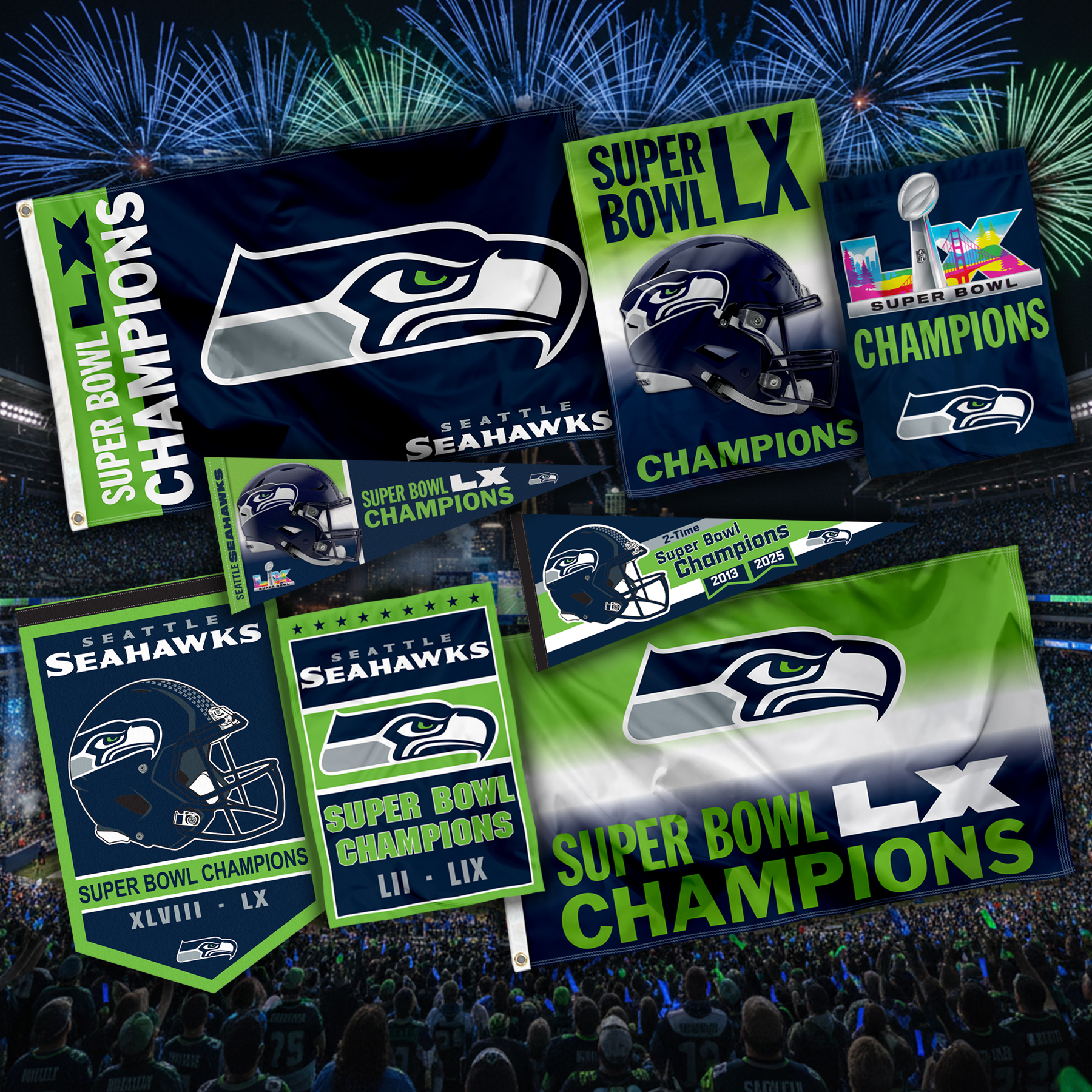 SEATTLE SEAHAWKS CHAMPIONSHIP FLAGS